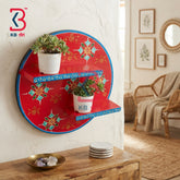KB ART Handcrafted Wooden Round Wall Decor Flower Pot Showpiece Planter - Handcrafted Wooden Round Wall Decor Flower Pot Showpiece - Front View