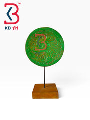KB ART Boho Wooden Carved Circular Plate Base Stand Disc Handcrafted - Boho Wooden Carved Circular Plate on Base Stand