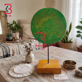 KB ART Boho Wooden Carved Circular Plate Base Stand Disc Handcrafted - Solid Wood Floral Round Disc Stand for Living Room