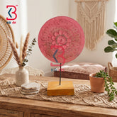 KB ART Traditional Indian Handicrafts Wooden Plate Stand Accent Disc Handcrafted - Artisan Crafted Wood Carved Round Plaque Console Decor
