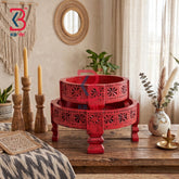 KB ART Traditional Rajasthani Carved Wood Grinder Table Chakki Decor Handcrafted - Handcrafted Wooden Carved Chakki Table Home Decor