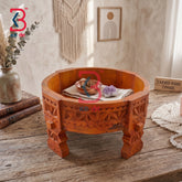 KB ART Vintage Wooden Grinder Table Chakki Home Styling Handcrafted Indian - Solid Wood Carved Chakki Stand for Indoor Planters