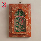 KB ART 12x8 Inch Handcrafted Wooden Jharokha Wall Panel Terracotta Brown Floral Painting Rajasthani Traditional Decor