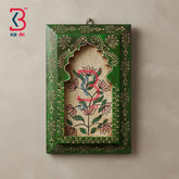 KB ART 12x8 Inch Handcrafted Wooden Jharokha Wall Panel Emerald Green Lotus Branch Traditional Wall Decor