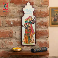 KB ART Artisan crafted lady with veena wooden jharokha wall showpiece – original product photo on white background