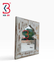 KB ART Traditional Rajasthani White Washed Wood Jharokha Mirror Frame - Wooden Jharokha Wall Mirror (Photo 2 of 2) | SKU KB-5259-B