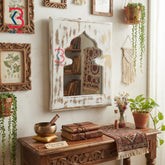 KB ART Handcrafted Distressed White Wooden Carved Jharokha Wall Mirror - Wooden Jharokha Wall Mirror (Photo 1 of 2) | SKU KB-5259-B