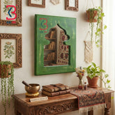 KB ART Traditional Green Wooden Jharokha Mirror Handcrafted Rajasthani Heritage Wall Decor for Living Room Entryway Home Styling Timeless Statement