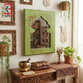 KB ART Carved Green Wooden Jharokha Mirror Handcrafted Rajasthani Heritage Wall Decor for Living Room Entryway Home Styling Timeless Centerpiece