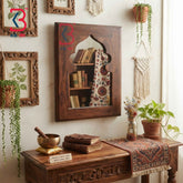 KB ART Carved Brown Wooden Jharokha Mirror Handcrafted Rajasthani Heritage Wall Decor for Living Room Entryway Home Styling Timeless Showpiece