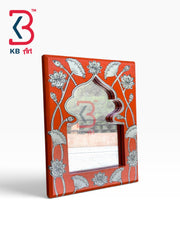KB ART Orange Carved Wood Window Mirror Frame Entryway Decor - Wooden Jharokha Wall Mirror (Photo 2 of 2) | SKU KB-5269-B