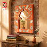 KB ART Decorative Ornage Wooden Arch Jharokha Mirror for Living Room - Wooden Jharokha Wall Mirror (Photo 1 of 2) | SKU KB-5269-B
