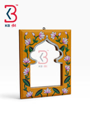 KB ART Traditional Yellow and White Lotus Motif Wooden Jharokha Mirror - Wooden Jharokha Wall Mirror (Photo 2 of 2) | SKU KB-5270-B