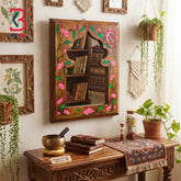 KB ART Artisan Crafted Solid Brown Wood Jharokha Mirror Pichwai Lotus - Wooden Jharokha Wall Mirror (Photo 1 of 3) | SKU KB-5271-C