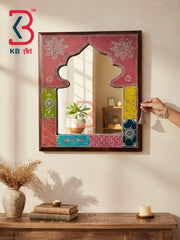 KB ART Vintage Style Multicolour Painted Wooden Jharokha Vanity Mirror - Wooden Jharokha Wall Mirror (Photo 1 of 2) | SKU KB-5273-B