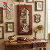 KB ART Vintage Distressed Brown Wooden Arch Jharokha Mirror - Wooden Jharokha Wall Mirror (Photo 1 of 2) | SKU KB-5275-B