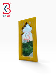 KB ART Solid Wood Rustic Yellow Jharokha Wall Mirror Entryway Decor - Wooden Jharokha Wall Mirror (Photo 2 of 2) | SKU KB-5276-B