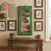 KB ART Artisan Crafted Distressed Green Wooden Jharokha Vanity Mirror - Wooden Jharokha Wall Mirror (Photo 1 of 2) | SKU KB-5278-B