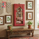 KB ART Classic Indian Red Wood Jharokha Mirror for Mandir - Wooden Jharokha Wall Mirror (Photo 1 of 2) | SKU KB-5281-B