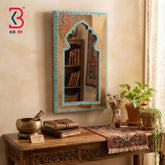 KB ART Rustic Artisan Vintage Natural Wooden Jharokha Accent Mirror - Wooden Jharokha Wall Mirror (Photo 1 of 2) | SKU KB-5282-B