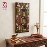KB ART Floral Brown Wooden Jharokha Mirror Handcrafted Rajasthani Heritage Wall Decor for Living Room Entryway Home Styling Elegant Art
