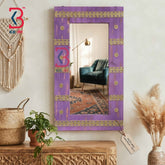 KB ART Carved Purple Wooden Jharokha Mirror Handcrafted Rajasthani Heritage Wall Decor for Living Room Entryway Home Styling Artisan Accent