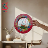 KB ART Vintage Style Handpainted Red Wooden Round Vanity Mirror - Wooden Jharokha Wall Mirror (Photo 1 of 2) | SKU KB-5298-B