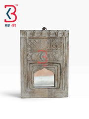 KB ART Rustic Brown Handcrafted Wooden Temple Mirror Rajasthani Wall Decor for Pooja Room Living Room Entryway Heritage Artisan Display