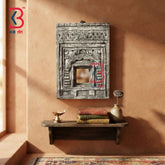 KB ART Traditional Brown Handcrafted Wooden Temple Mirror Rajasthani Wall Decor for Pooja Room Living Room Entryway Heritage Artisan Touch