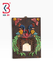 KB ART Hand Carved Wood Temple Frame with Mirror Pooja Room - Wooden Temple Wall Mirror (Photo 2 of 2) | SKU KB-5303-B