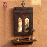 KB ART Distressed Finish Wood Temple Mirror Shelf Styling - Wooden Temple Wall Mirror (Photo 1 of 2) | SKU KB-5306-B