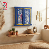KB ART Handcrafted Wooden Carved Window Mirror Wall Decor Madhubani Painting - Wooden Window Wall Mirror (Photo 1 of 2) | SKU KB-5308-B