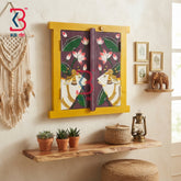 KB ART Solid Wood pichwai Art Window Shutter Wall Pichwai Cow Mirror - Wooden Window Wall Mirror (Photo 1 of 2) | SKU KB-5309-B