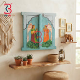 KB ART Vintage Style Hand Painted Wood Window Frame Wall Mirror Raja Rani - Wooden Window Wall Mirror (Photo 1 of 2) | SKU KB-5310-B