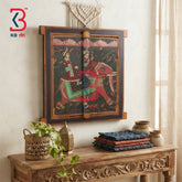 KB ART Royal Rajasthani Wooden Peacock Motif Window Wall Mirror - Wooden Window Wall Mirror (Photo 1 of 2) | SKU KB-5312-B