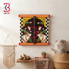 KB ART Ethnic Handcrafted Wooden Window Pichwai Cow Mirror for Home Styling - Wooden Window Wall Mirror (Photo 1 of 2) | SKU KB-5313-B