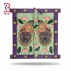 KB ART Decorative Wood Window Nathdwara Shrinathji Pichwai Mirror Wall Hanging - Wooden Window Wall Mirror (Photo 2 of 2) | SKU KB-5316