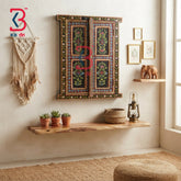 KB ART Solid Wooden Carved Window Shutter Wall Mirror Mughal Antique Showpiece - Wooden Window Wall Mirror (Photo 1 of 2) | SKU KB-5317-B