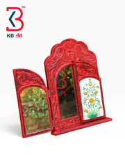 KB ART Handcrafted Carved Wood Window Mirror Wall Panel Decor Red - Wooden Window Wall Mirror (Photo 2 of 2) | SKU KB-5318-B