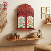 KB ART Traditional Wooden Window Door Mirror for Mandir Room Red - Wooden Window Wall Mirror (Photo 1 of 2) | SKU KB-5318-B