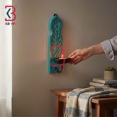 KB ART Carved Handcrafted Wooden Wall Candle Sconce Traditional Rajasthani Decorative Tealight Holder for Living Room Bedroom Entryway Cultural Art