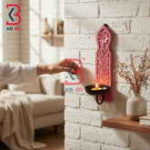 KB ART Floral Handcrafted Wooden Wall Candle Sconce Traditional Rajasthani Decorative Tealight Holder for Living Room Bedroom Entryway Cultural Decor