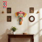 7 Inch Handcrafted Wooden Elephant Head Wall Hanging Antique White Hand Painted Lotus Tilak Traditional Rajasthani Wall Decor | Handcrafted by KB ART, Jodhpur
