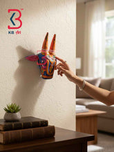 KB ART 6 Inch Handcrafted Wooden Cow Head Wall Hanging Cobalt Blue Hand Painted Folk Art Sacred Kamdhenu Wall Sculpture