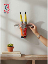 KB ART 11 Inch Handcrafted Wooden Cow Head Wall Hanging Saffron Orange Yellow Horns Sacred Kamdhenu Wall Sculpture