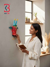 KB ART 11 Inch Handcrafted Wooden Cow Head Wall Hanging Fiery Red Turquoise Horns Sacred Kamdhenu Wall Sculpture