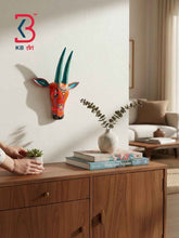 KB ART 11 Inch Handcrafted Wooden Cow Head Wall Hanging Bright Orange Teal Horns Sacred Kamdhenu Wall Sculpture