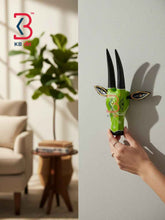 KB ART 11 Inch Handcrafted Wooden Cow Head Wall Hanging Lime Green Black Horns Sacred Kamdhenu Wall Sculpture