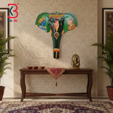 KB ART 15 Inch Handcrafted Wooden Elephant Head Wall Hanging Radha Krishna Pattachitra Traditional Wall Decor