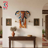 KB ART 15 Inch Handcrafted Wooden Elephant Head Wall Hanging Royal Blue Howdah Shringar Traditional Wall Decor
